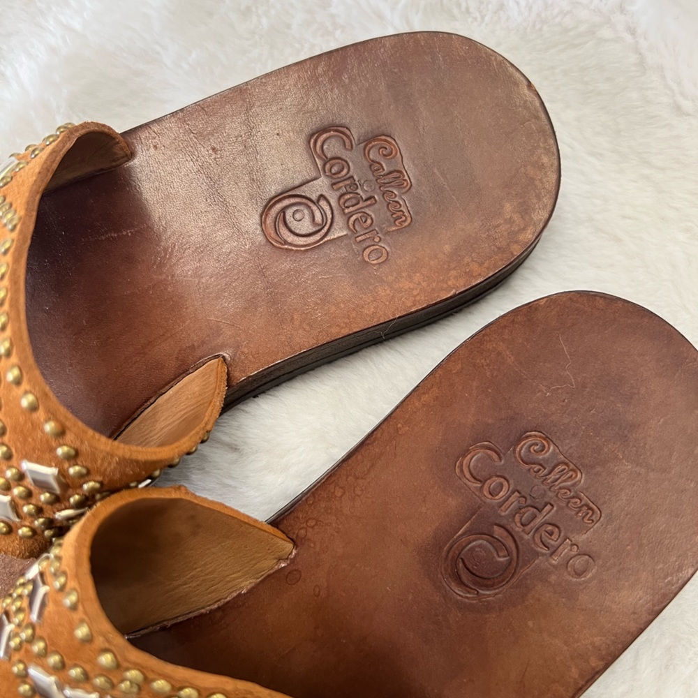 Embellished Tan Leather Sandals - Picture 10 of 10